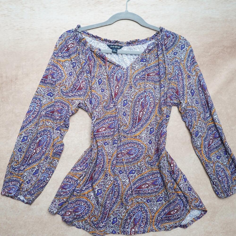 Lucky Brand Paisley Peasant Top Boho Large